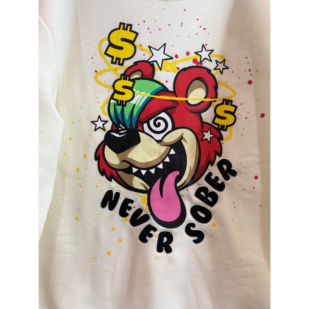 Rare HUGE Fashion Exchange "Never Sober" Bear Graphic Sweatshirt 2XL Streetwear
